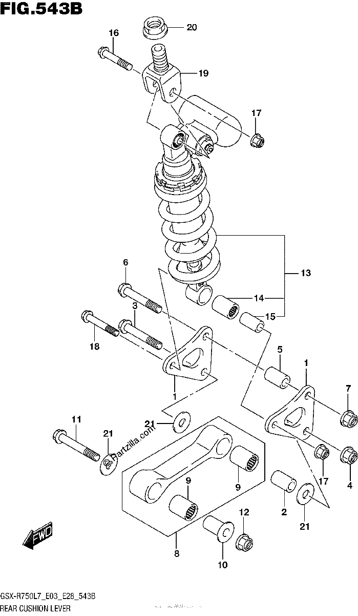 Diagrama de REAR CUSHION LEVER GSX R750L7 E28