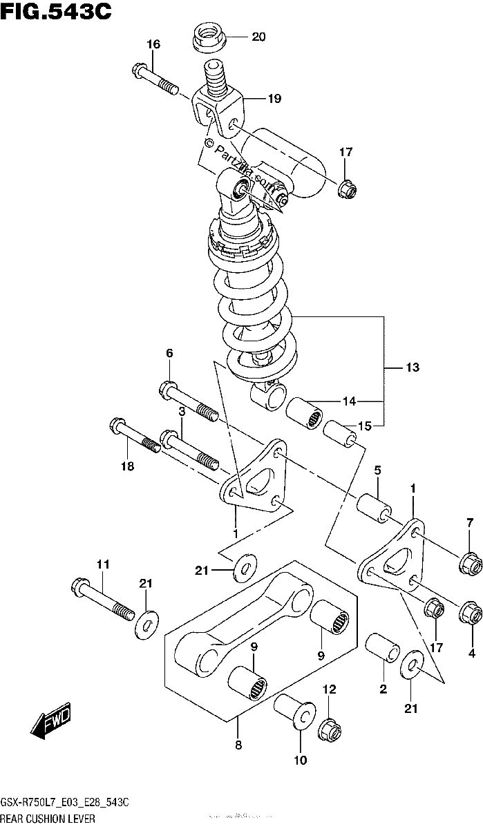 Diagrama de REAR CUSHION LEVER GSX R750L7 E33