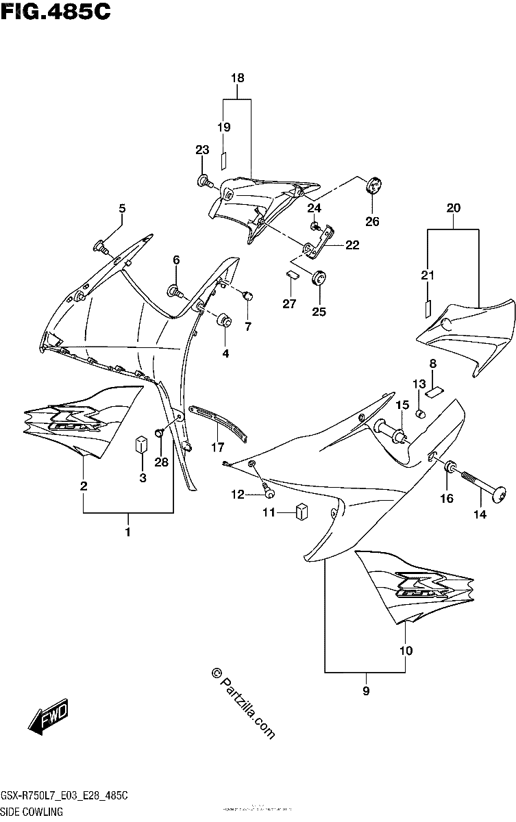 Diagrama de SIDE COWLING KGK