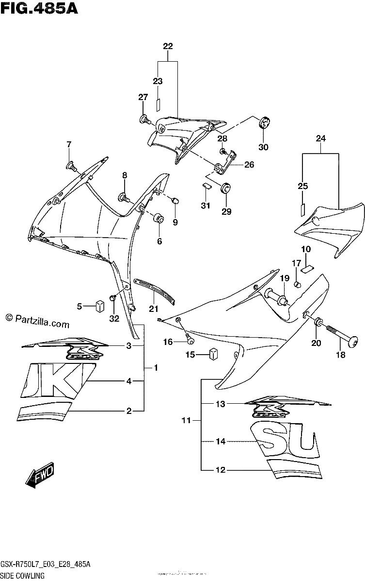 Diagrama de SIDE COWLING YSF