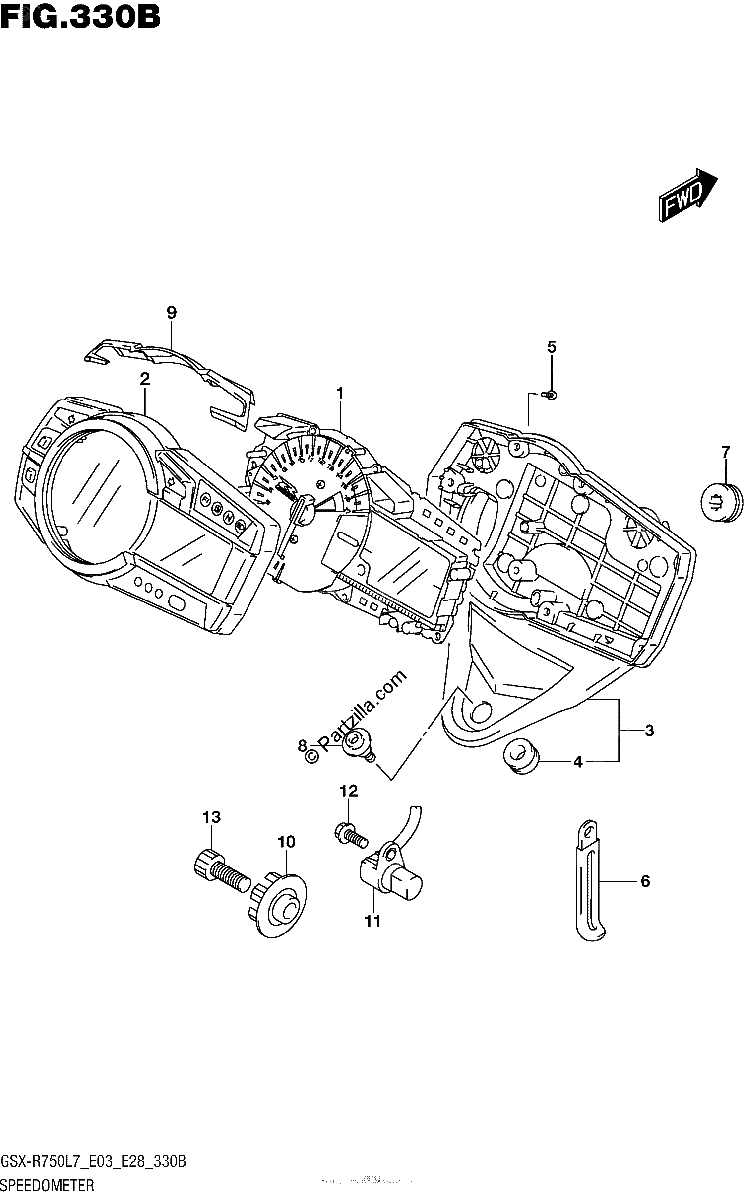 Diagrama de SPEEDOMETER GSX R750L7 E28