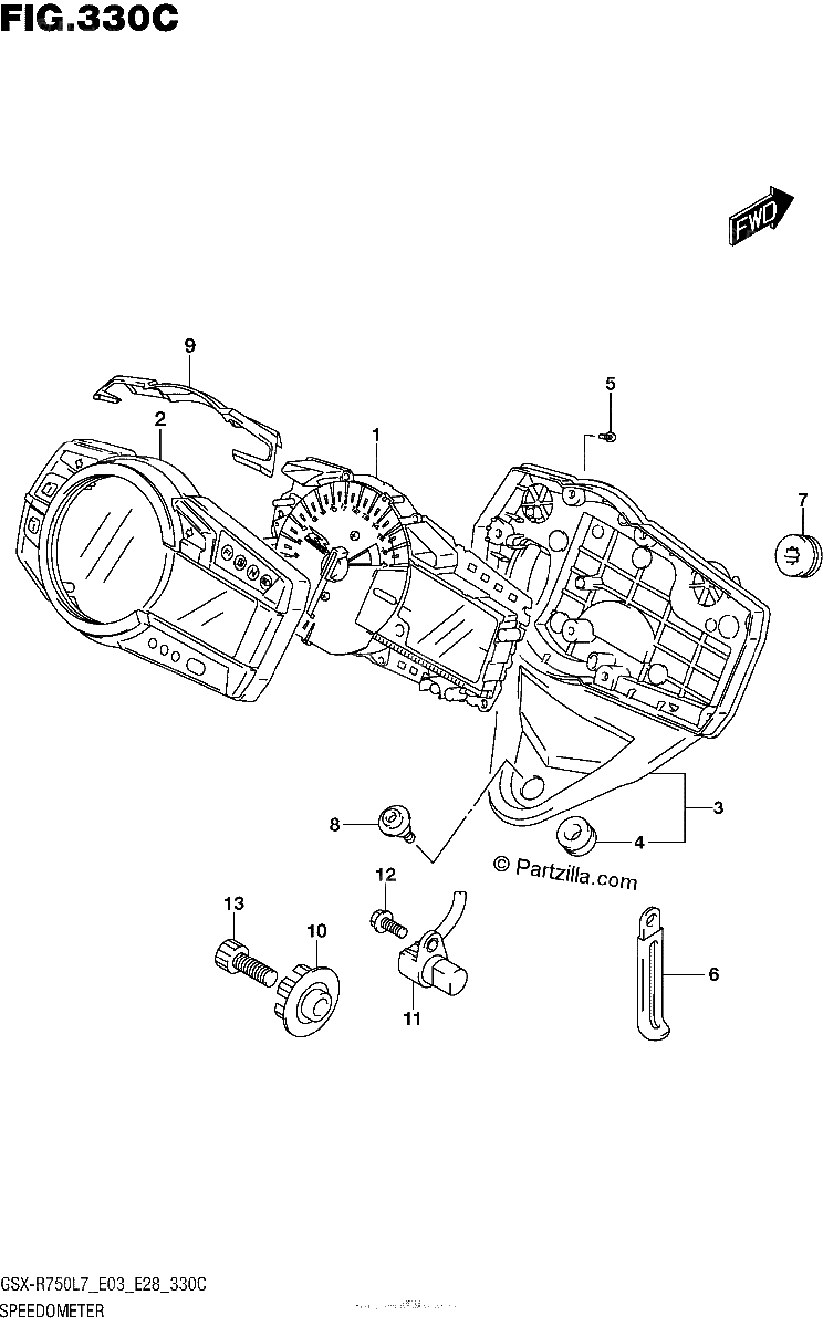 Diagrama de SPEEDOMETER GSX R750L7 E33
