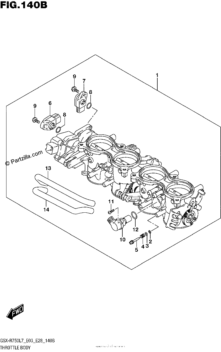 Diagrama de THROTTLE BODY GSX R750L7 E28