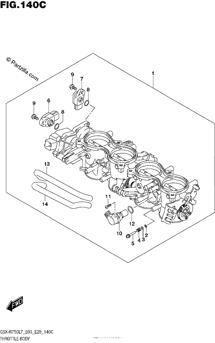 Diagrama de THROTTLE BODY GSX R750L7 E33