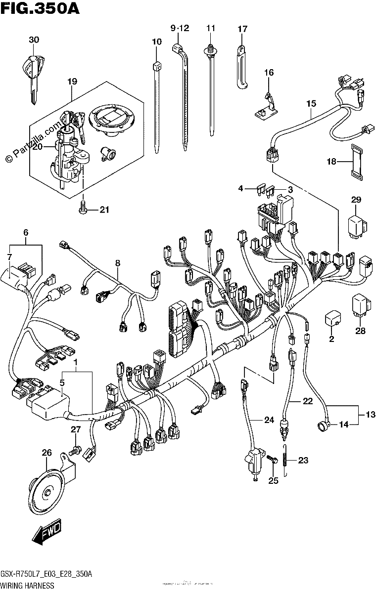 Diagrama de WIRING HARNESS GSX R750L7 E03