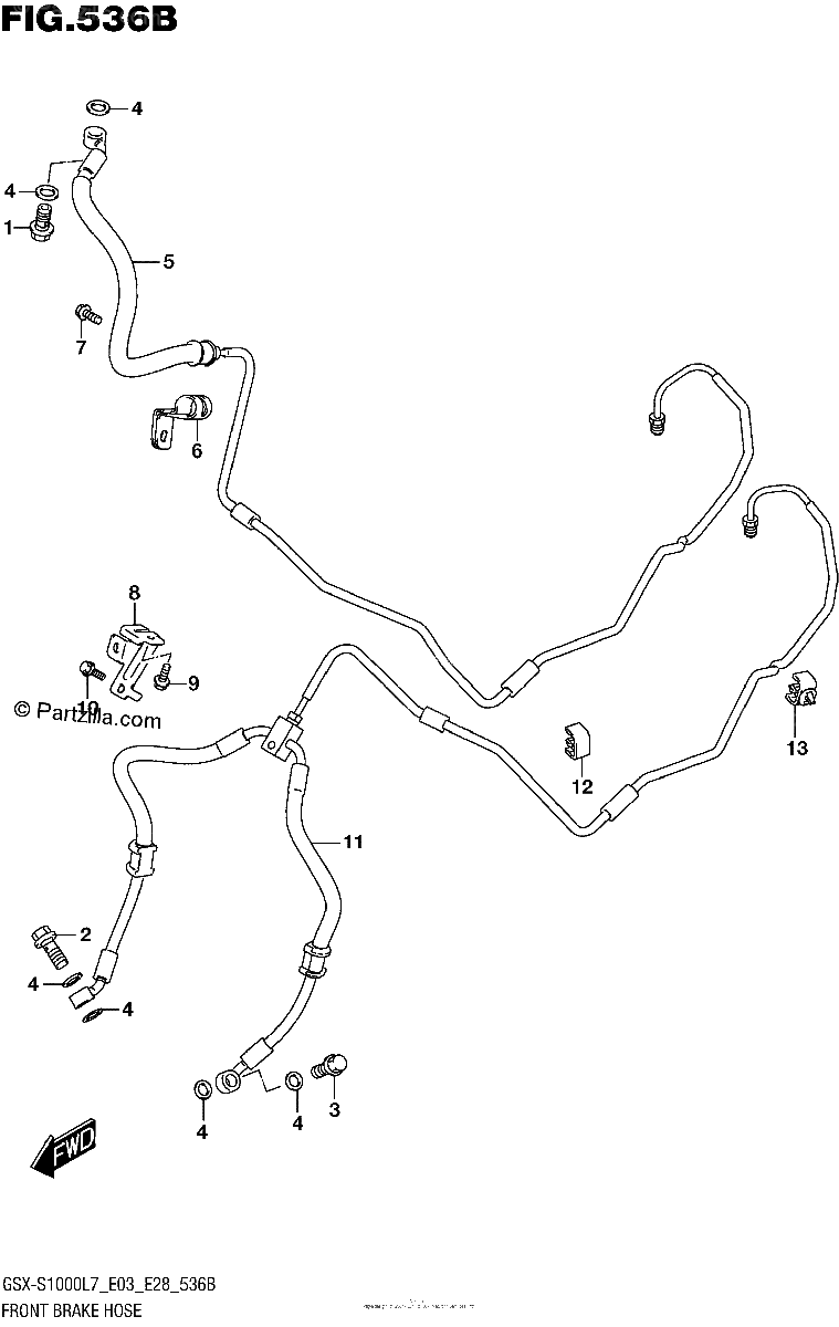 Diagrama de FRONT BRAKE HOSE GSX S1000AL7 E03