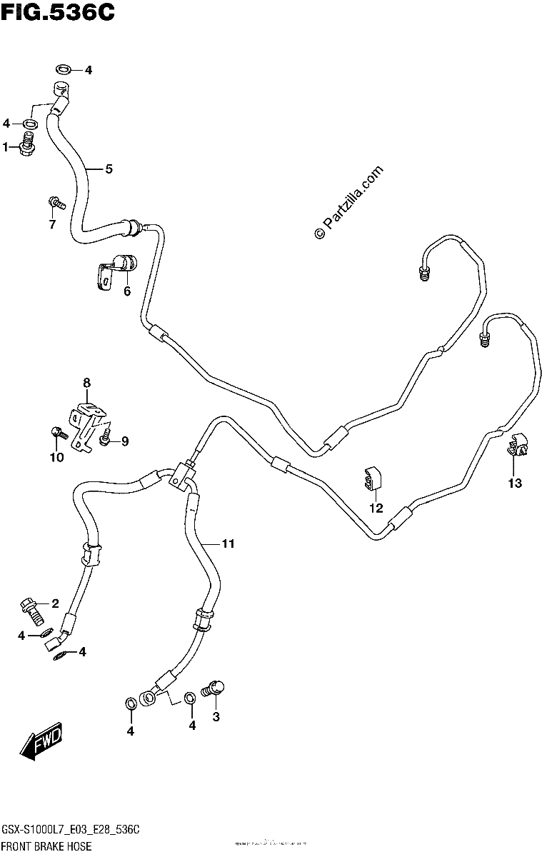 Diagrama de FRONT BRAKE HOSE GSX S1000AL7 E28