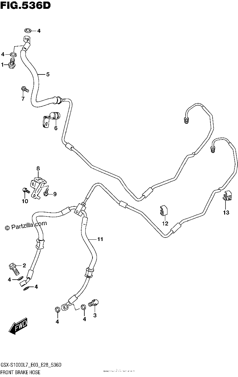 Diagrama de FRONT BRAKE HOSE GSX S1000AL7 E33