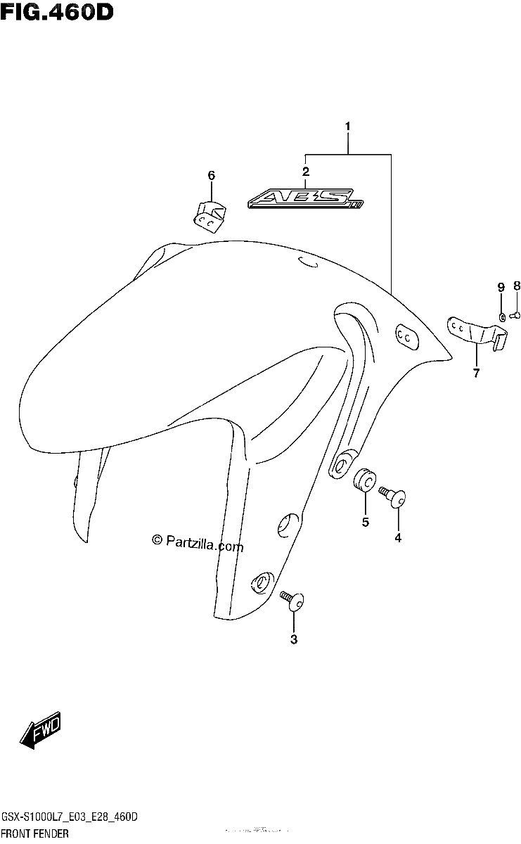 Diagrama de FRONT FENDER GSX S1000AL7 E33
