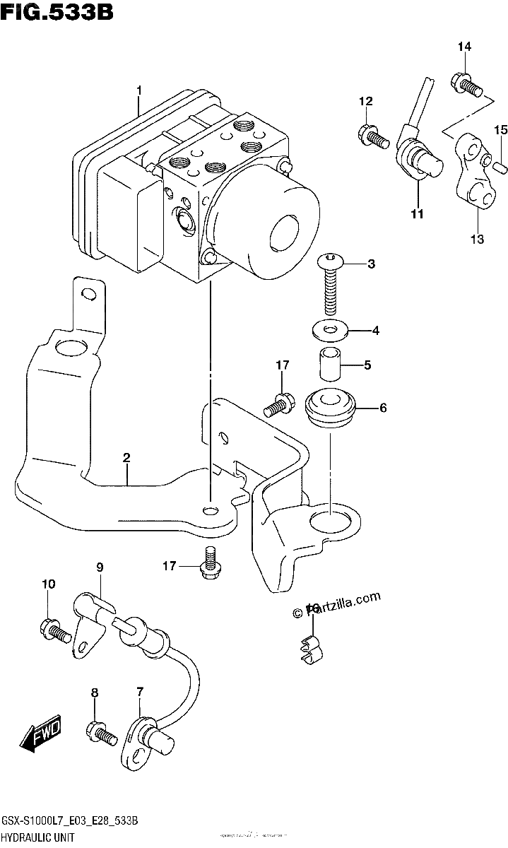 Diagrama de HYDRAULIC UNIT GSX S1000AL7 E28