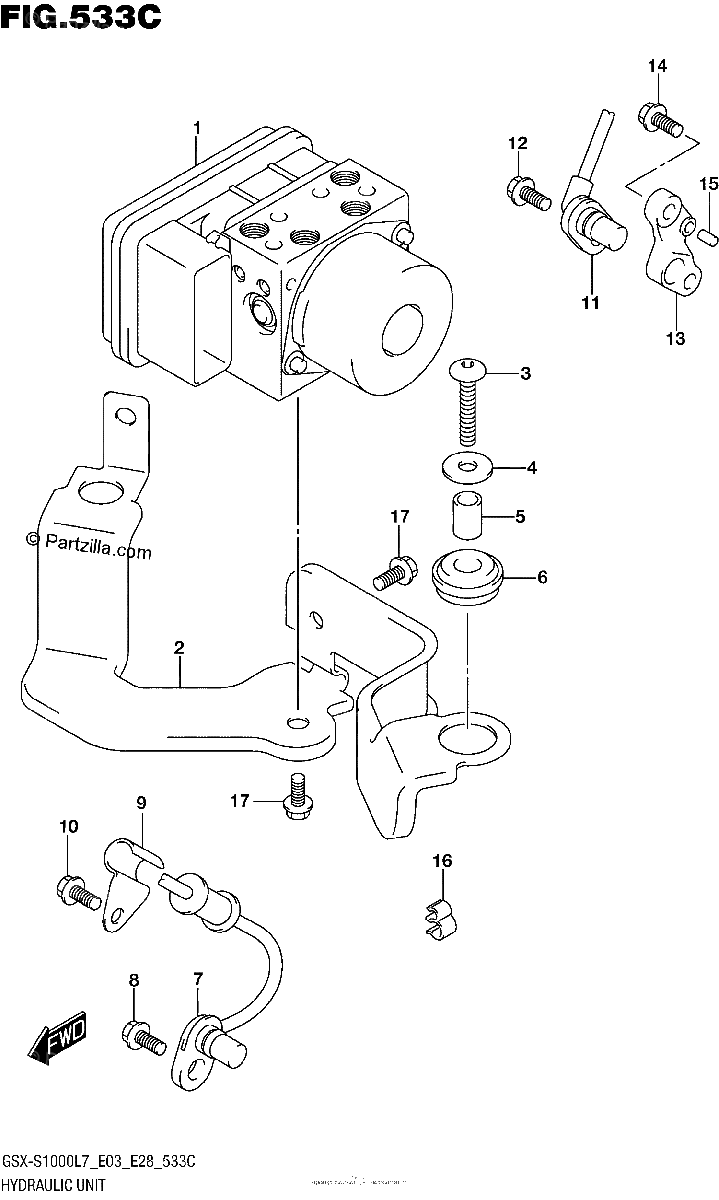 Diagrama de HYDRAULIC UNIT GSX S1000AL7 E33