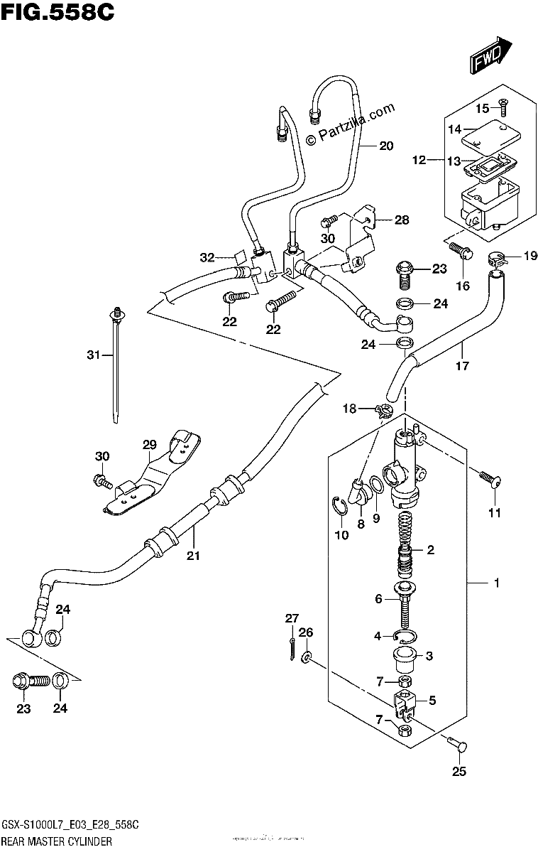 Diagrama de REAR MASTER CYLINDER GSX S1000AL7 E28