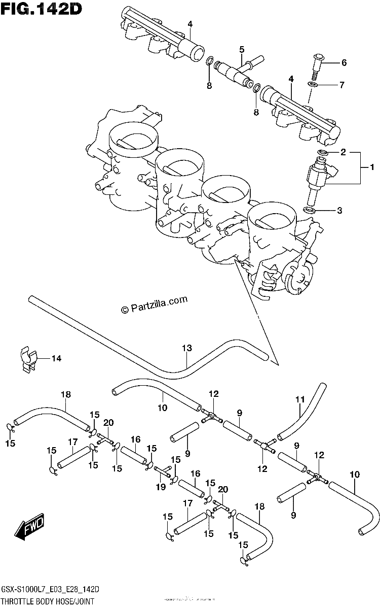 Diagrama de THROTTLE BODY HOSE JOINT GSX S1000AL7 E33