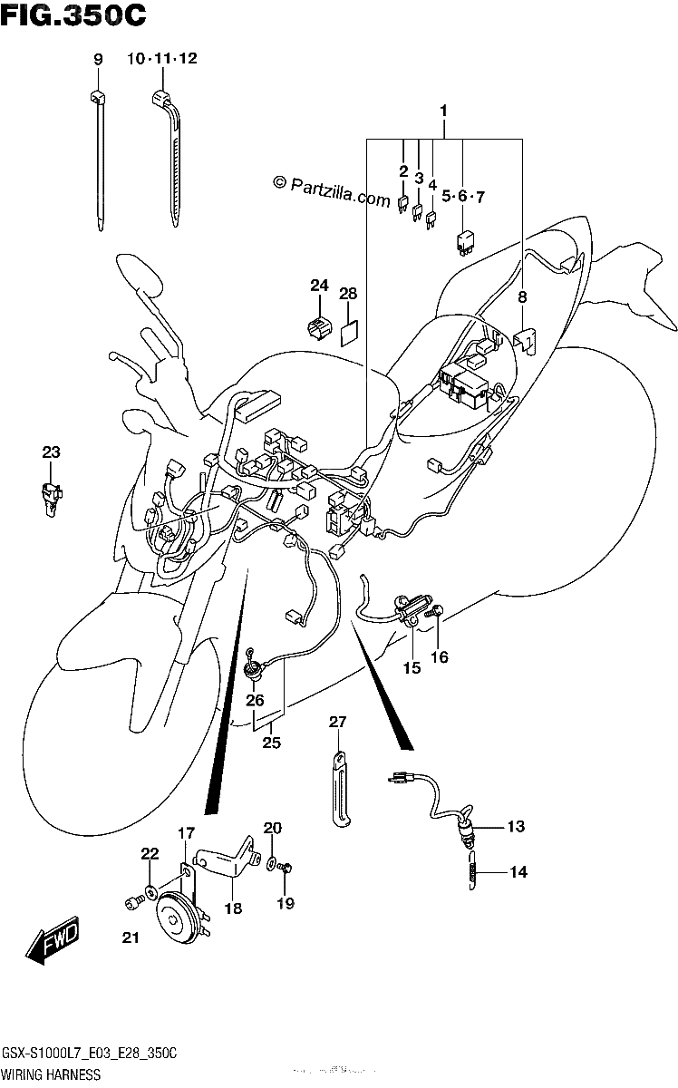 Diagrama de WIRING HARNESS GSX S1000AL7 E28