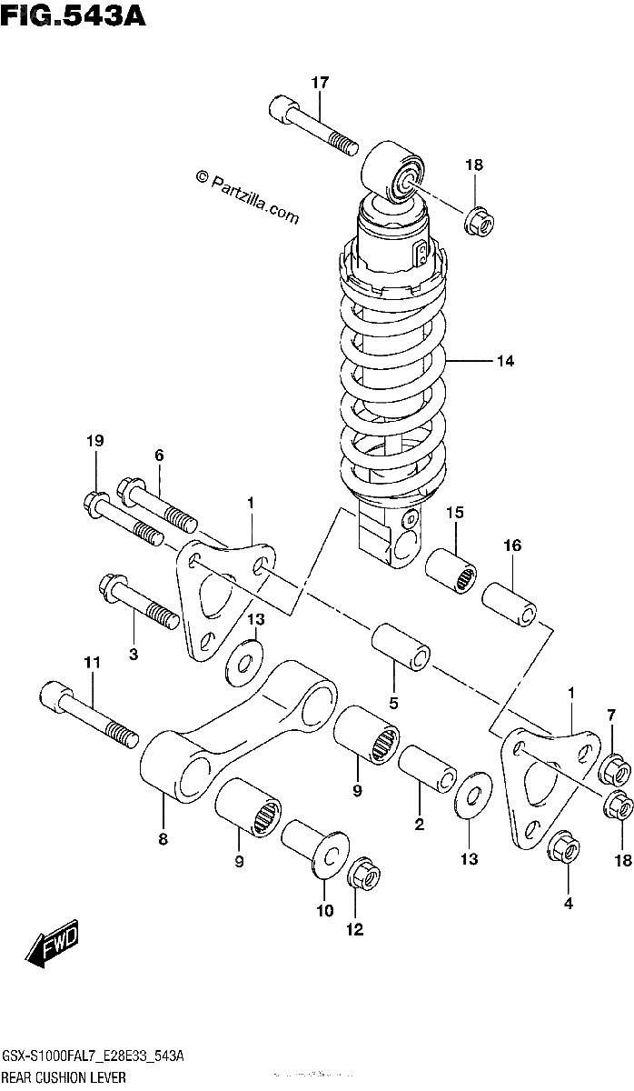 Diagrama de REAR CUSHION LEVER GSX S1000FAL7 E28