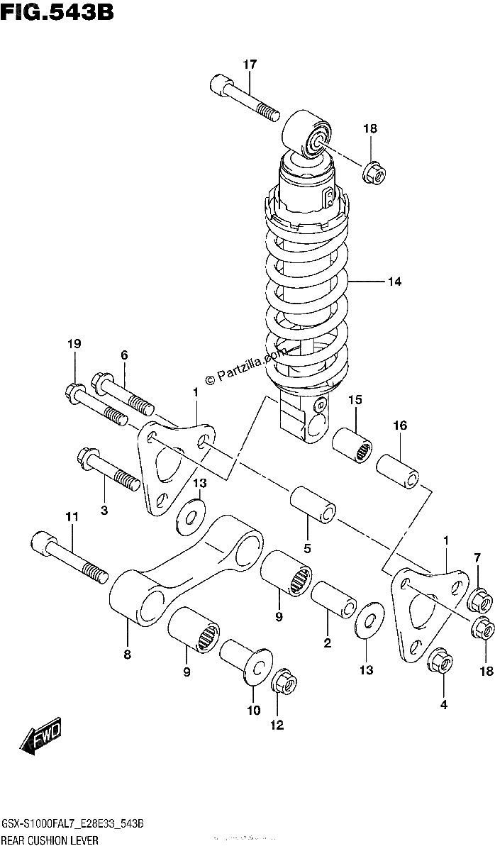 Diagrama de REAR CUSHION LEVER GSX S1000FAL7 E33