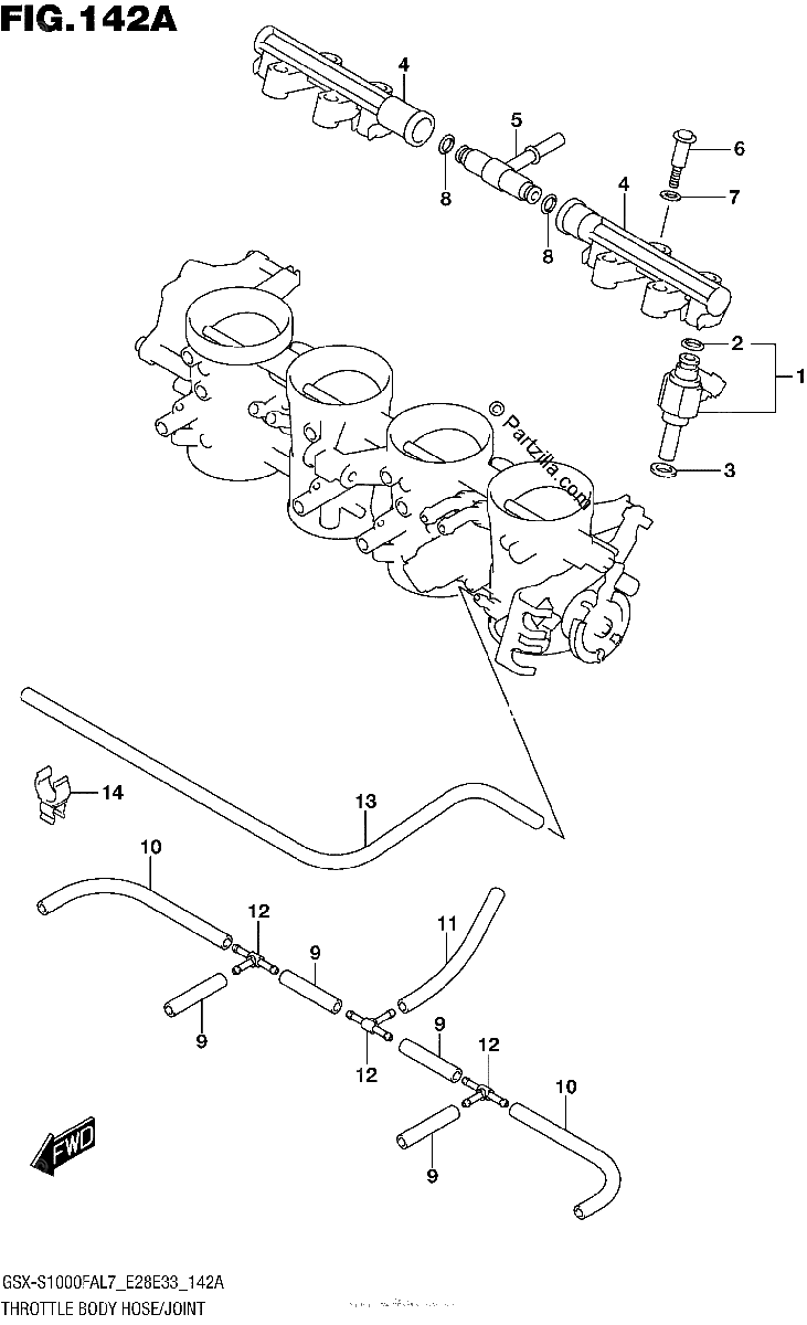Diagrama de THROTTLE BODY HOSE JOINT GSX S1000FAL7 E28