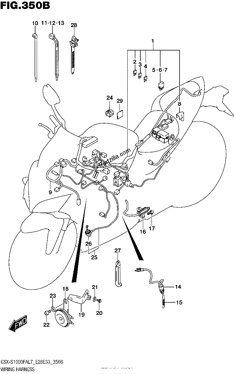 Diagrama de WIRING HARNESS GSX S1000FAL7 E33