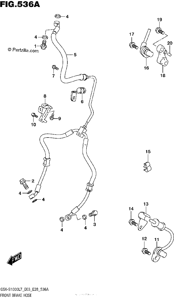 Diagrama de FRONT BRAKE HOSE GSX S1000L7 E33