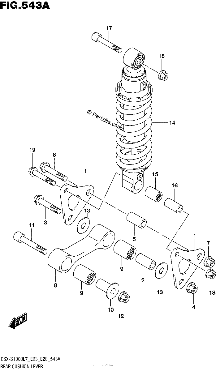 Diagrama de REAR CUSHION LEVER GSX S1000L7 E33