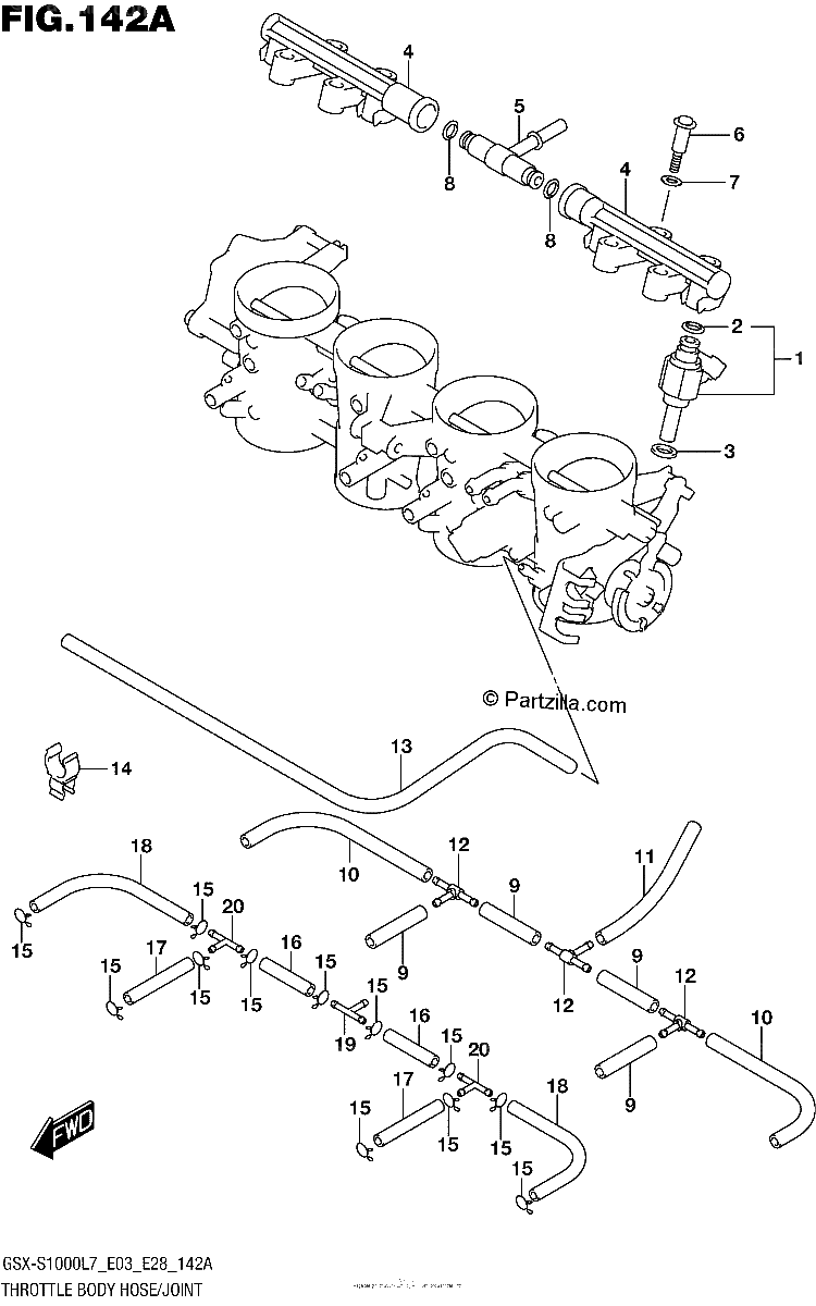 Diagrama de THROTTLE BODY HOSE JOINT GSX S1000L7 E33
