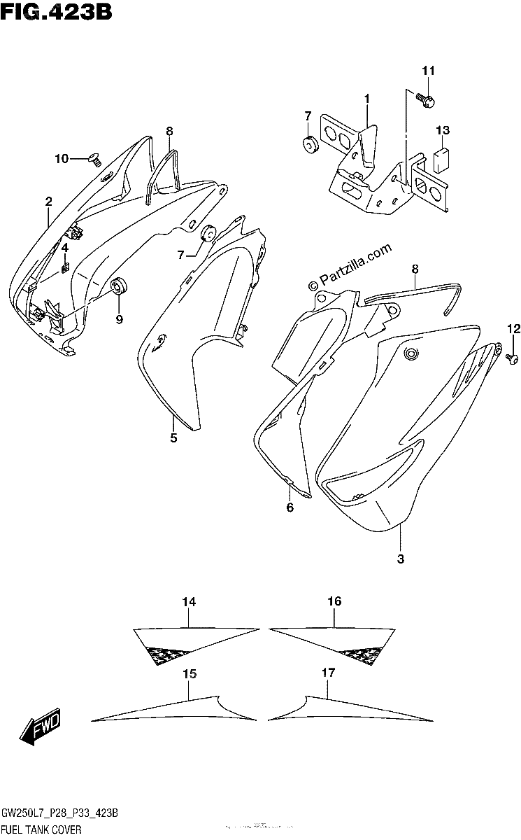 Diagrama de FUEL TANK COVER GW250ZL7 P28
