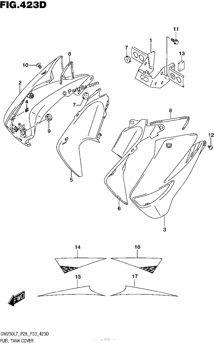 Diagrama de FUEL TANK COVER GW250ZL7 P33