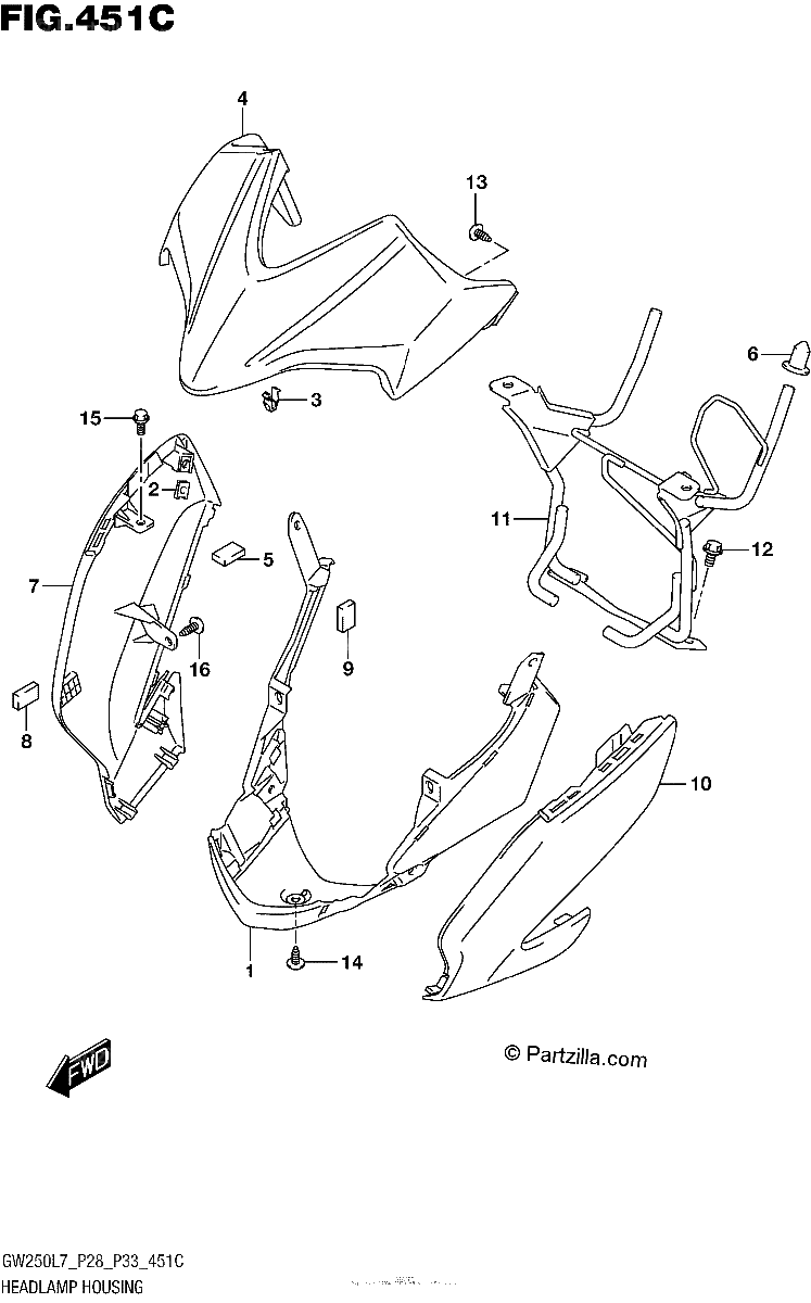 Diagrama de HEADLAMP HOUSING GW250L7 P33