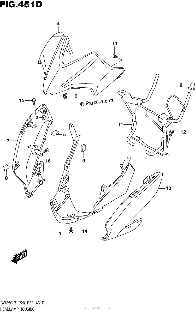 Diagrama de HEADLAMP HOUSING GW250ZL7 P33