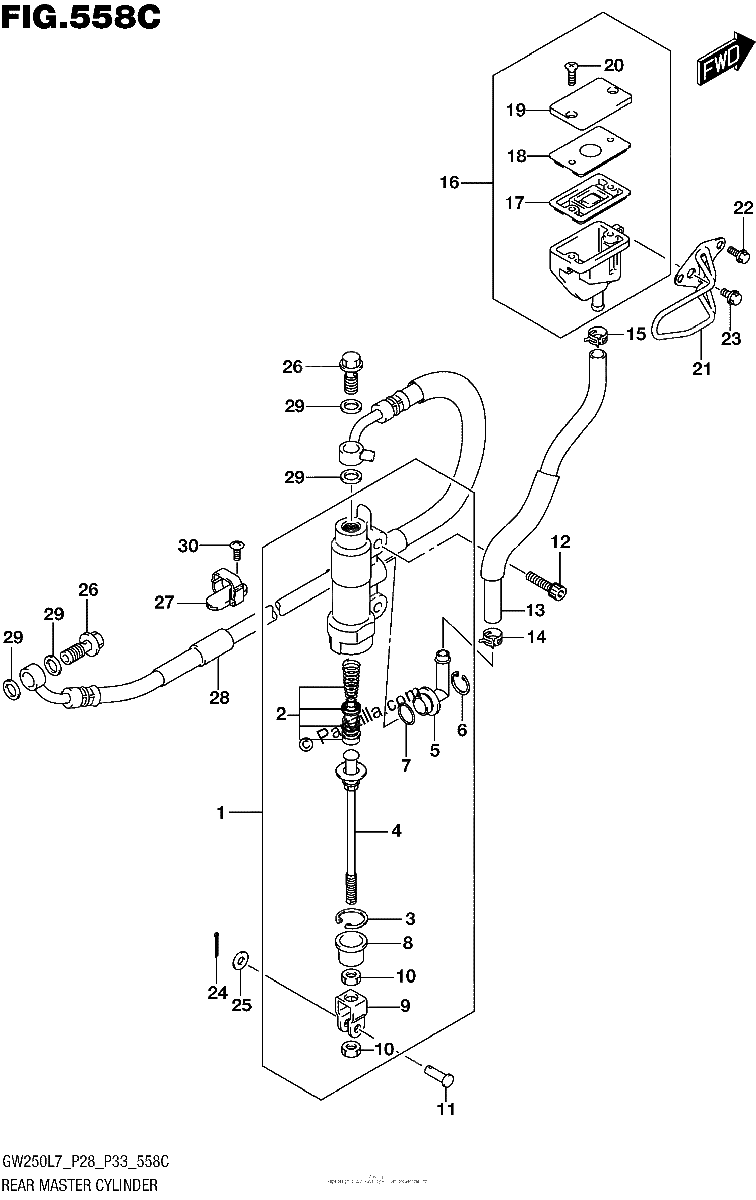 Diagrama de REAR MASTER CYLINDER GW250L7 P33