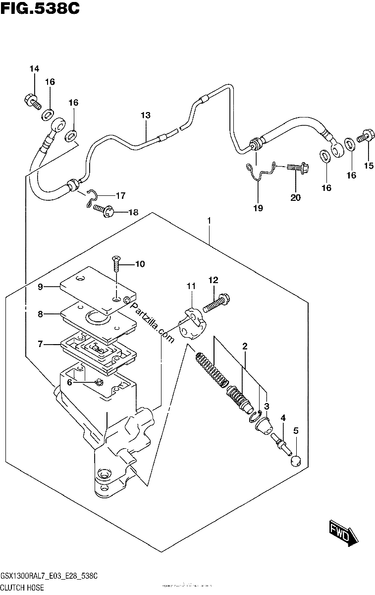 Diagrama de CLUTCH HOSE GSX1300RAL7 E33