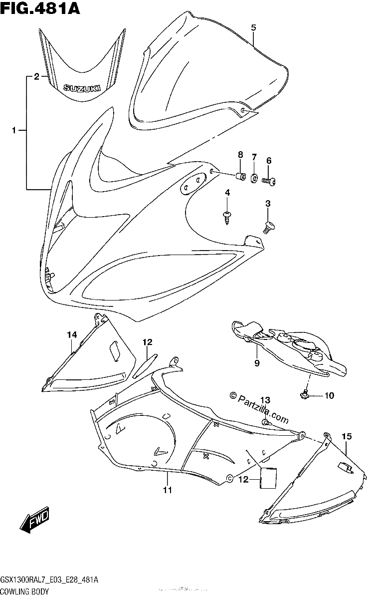 Diagrama de COWLING BODY GSX1300RAL7 E03