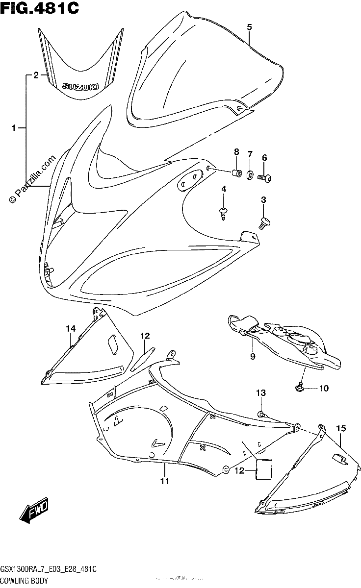 Diagrama de COWLING BODY GSX1300RAL7 E33