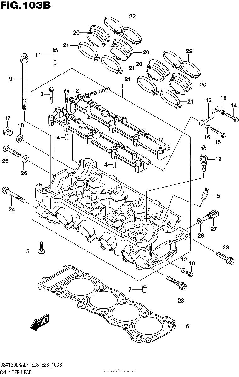 Diagrama de CYLINDER HEAD GSX1300RAL7 E28