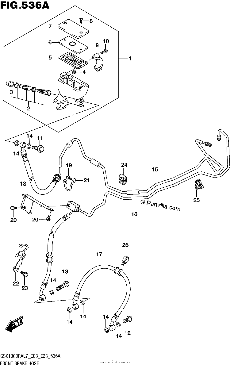 Diagrama de FRONT BRAKE HOSE GSX1300RAL7 E03
