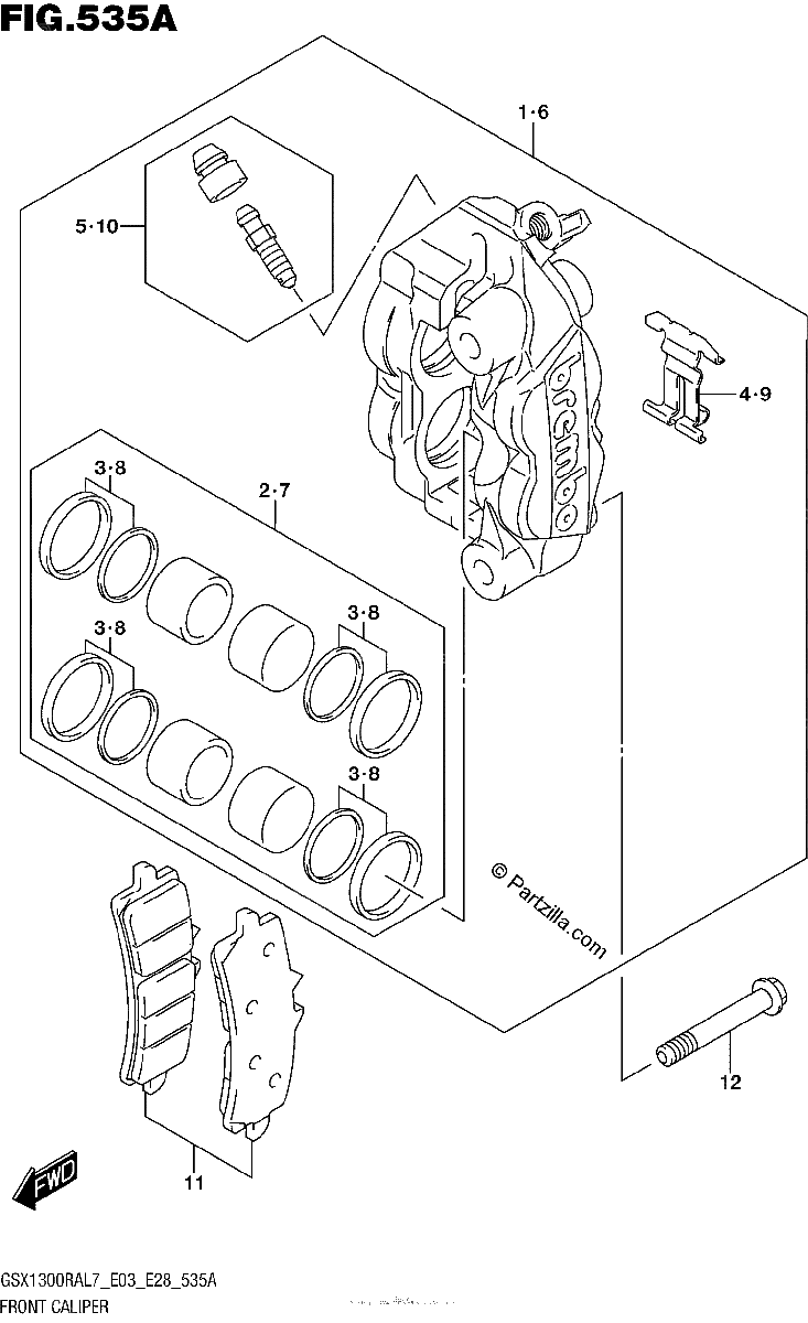 Diagrama de FRONT CALIPER GSX1300RAL7 E03