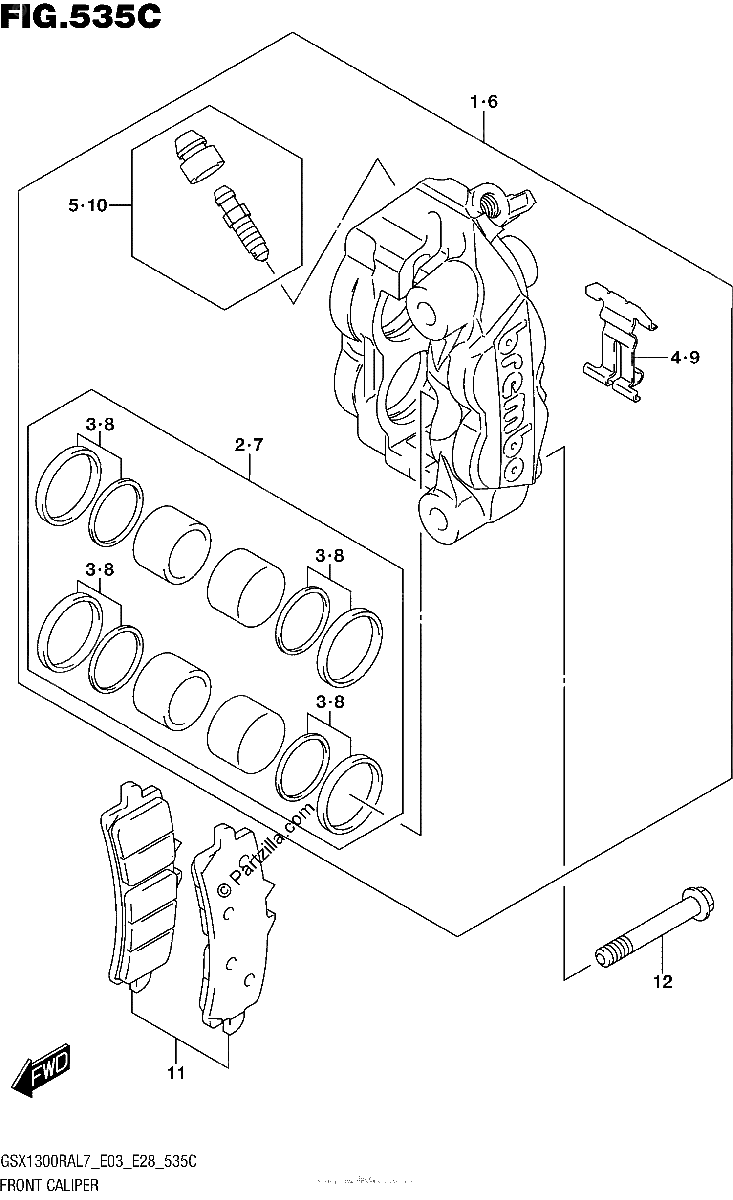 Diagrama de FRONT CALIPER GSX1300RAL7 E33