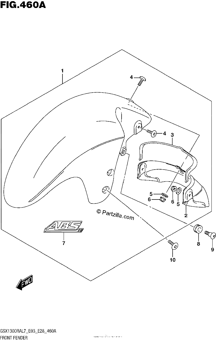 Diagrama de FRONT FENDER GSX1300RAL7 E03