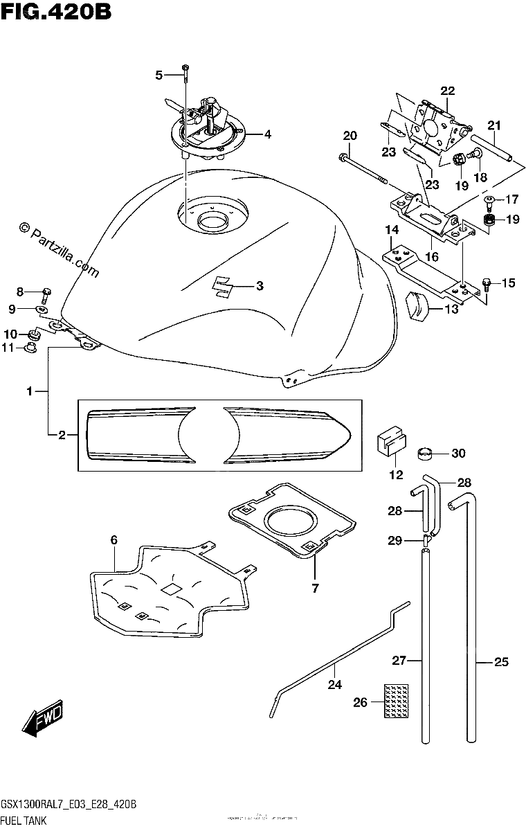 Diagrama de FUEL TANK GSX1300RAL7 E28