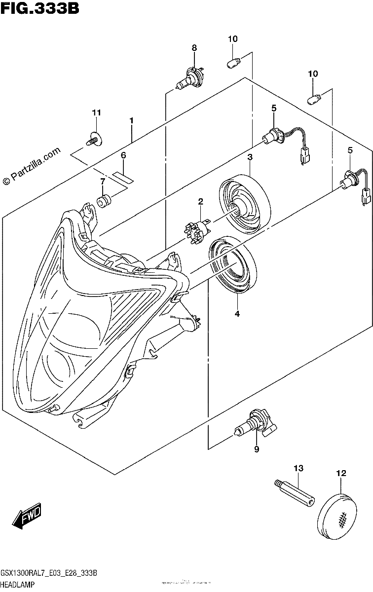 Diagrama de HEADLAMP GSX1300RAL7 E28