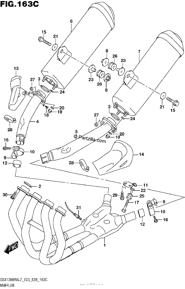 Diagrama de MUFFLER GSX1300RAL7 E33