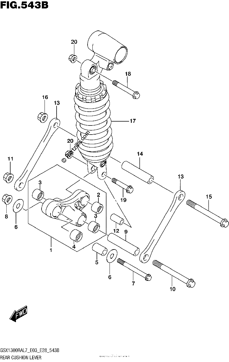 Diagrama de REAR CUSHION LEVER GSX1300RAL7 E28