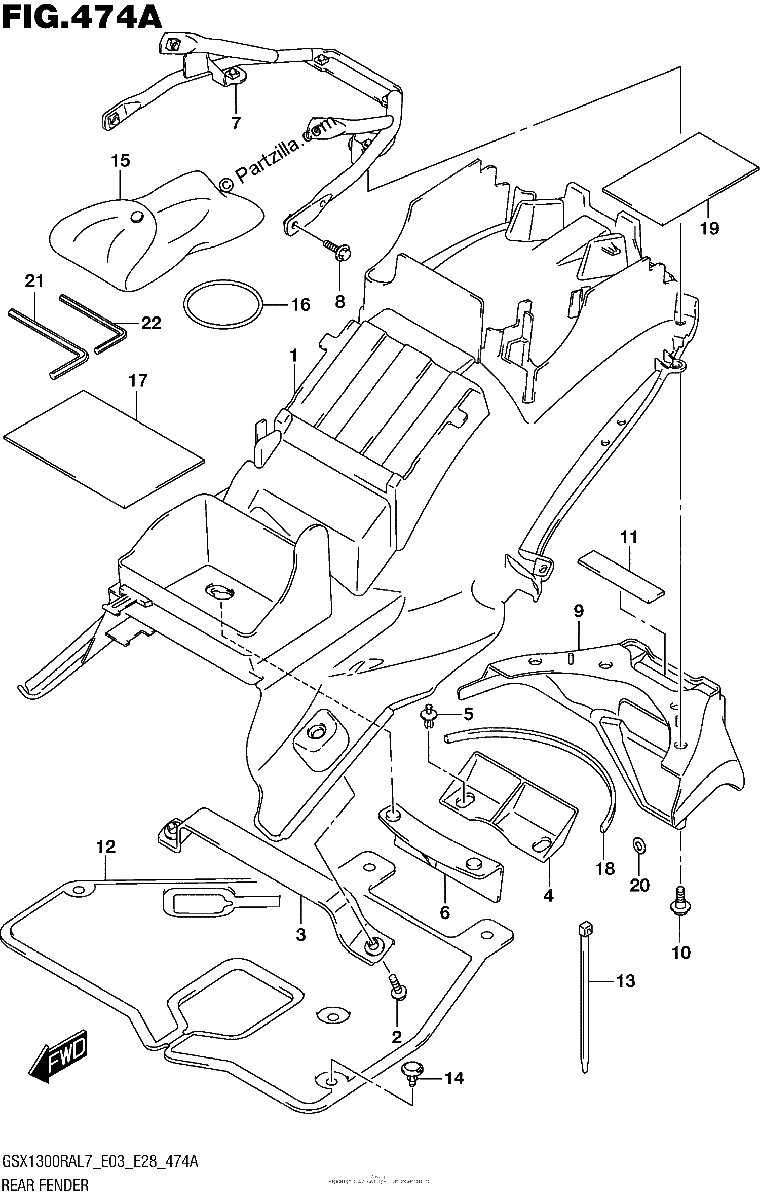 Diagrama de REAR FENDER GSX1300RAL7 E03