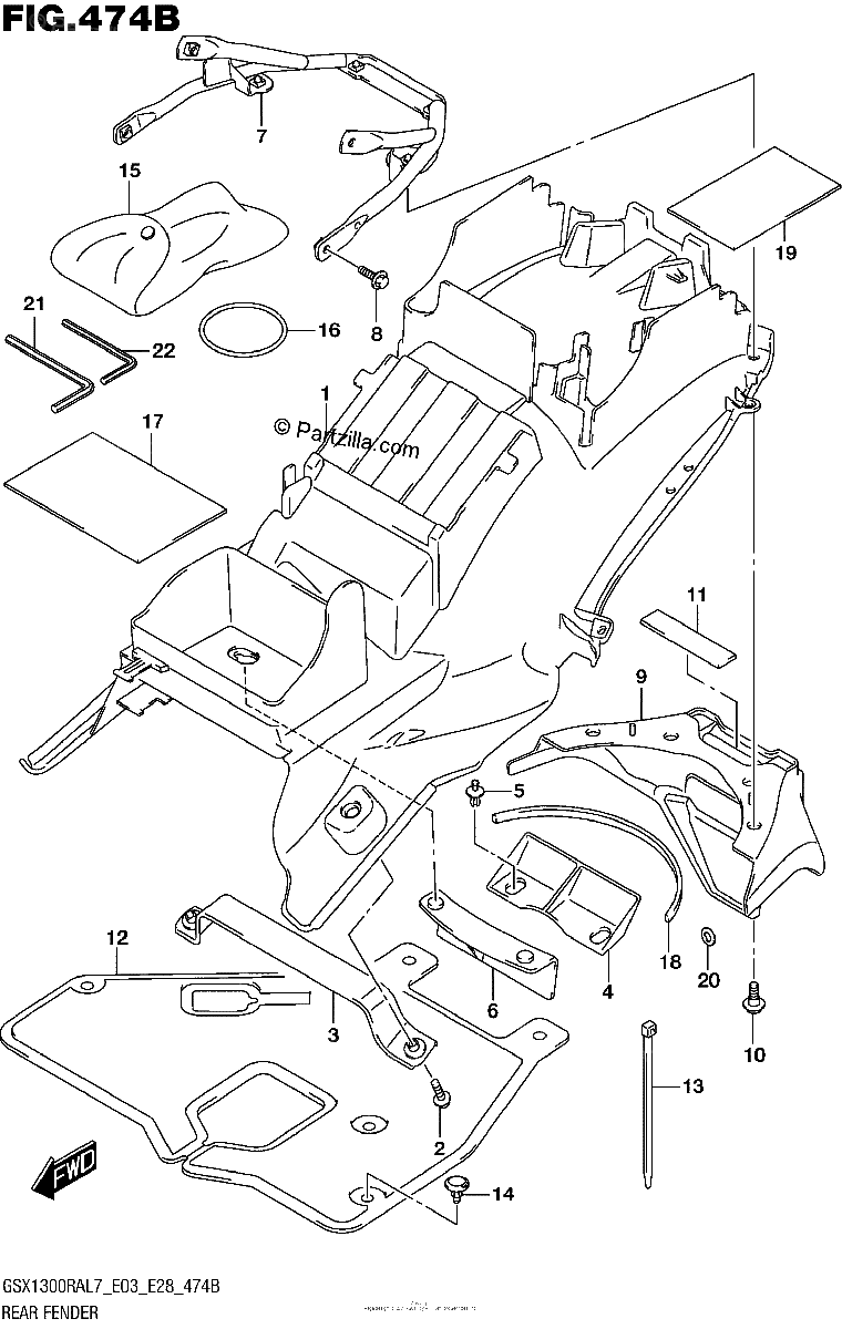 Diagrama de REAR FENDER GSX1300RAL7 E28
