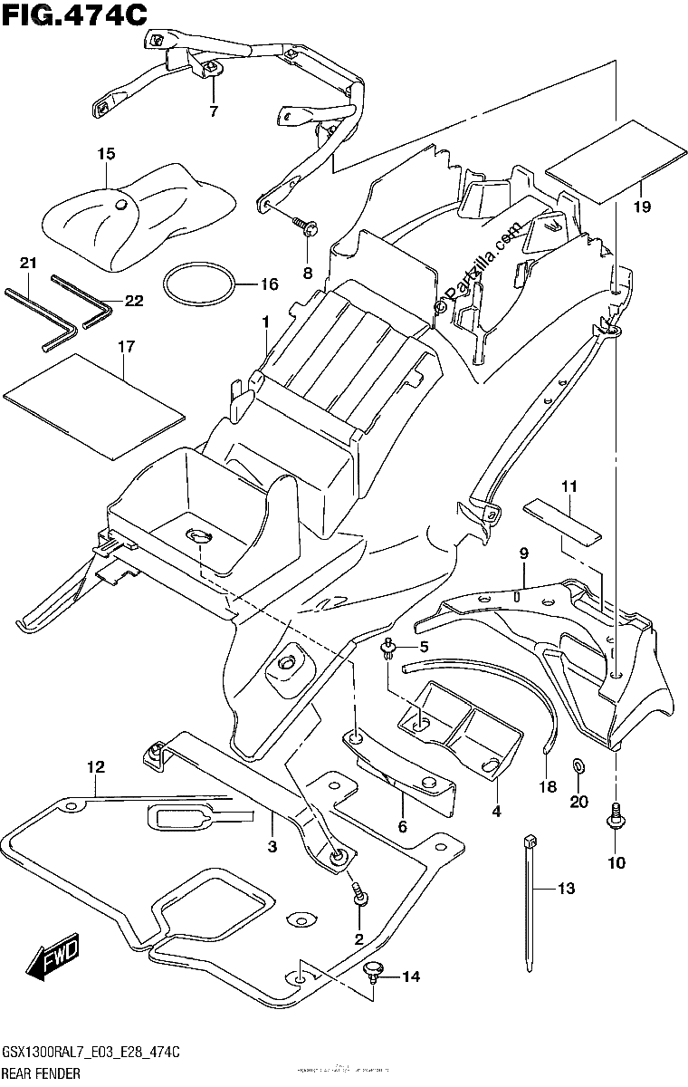 Diagrama de REAR FENDER GSX1300RAL7 E33