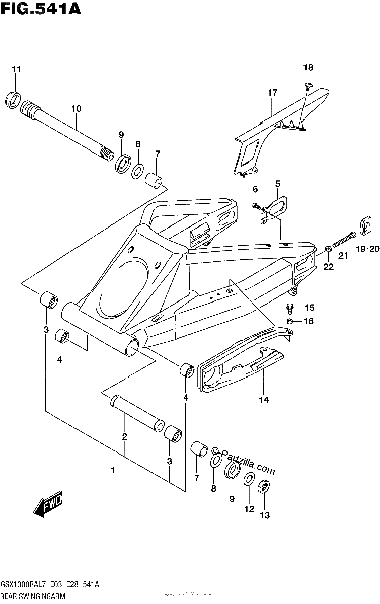 Diagrama de REAR SWINGINGARM GSX1300RAL7 E03