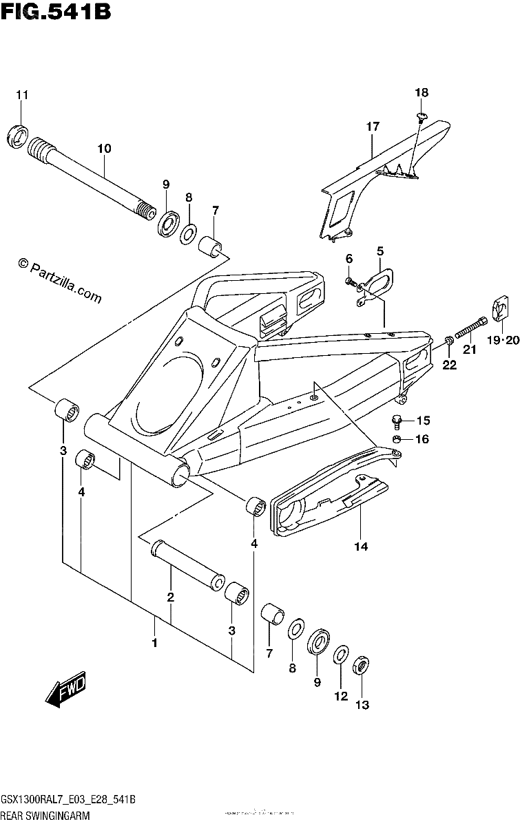 Diagrama de REAR SWINGINGARM GSX1300RAL7 E28