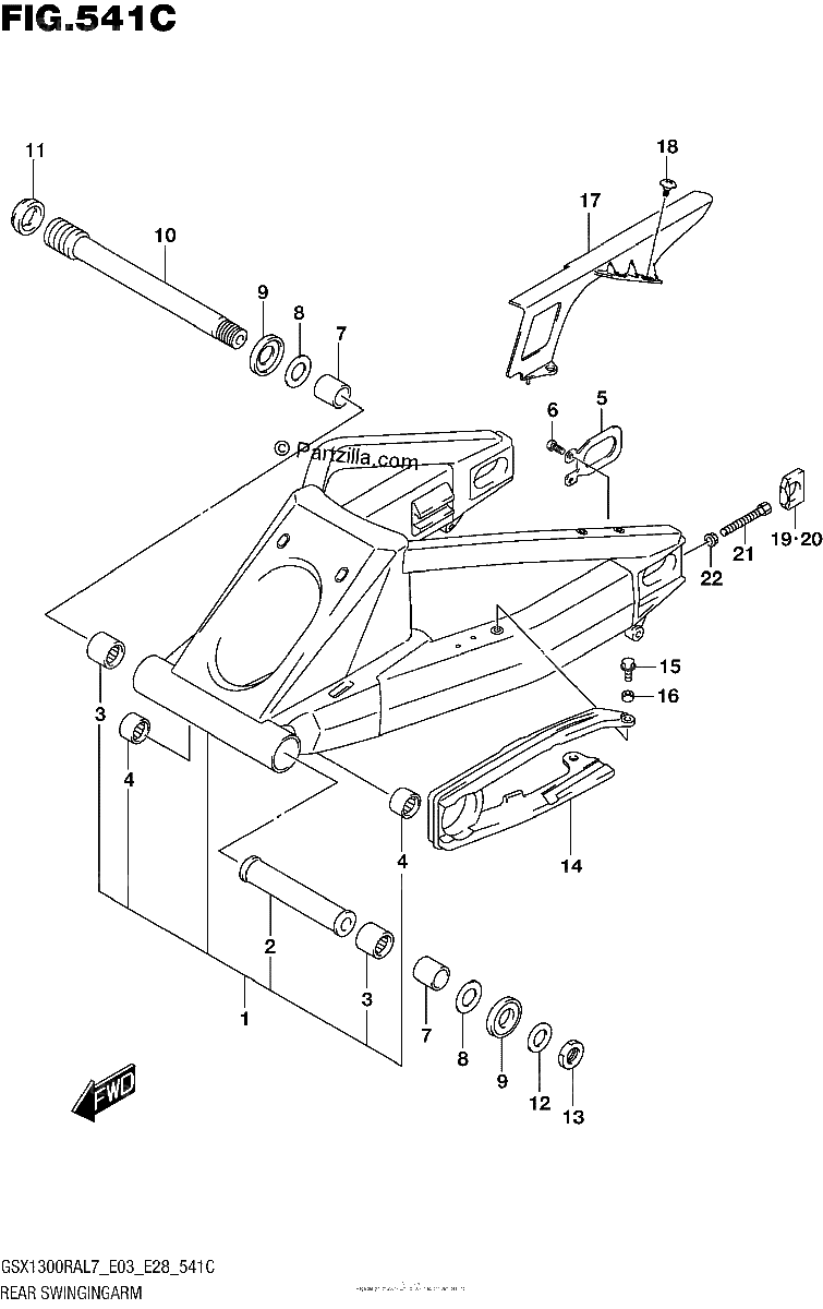Diagrama de REAR SWINGINGARM GSX1300RAL7 E33