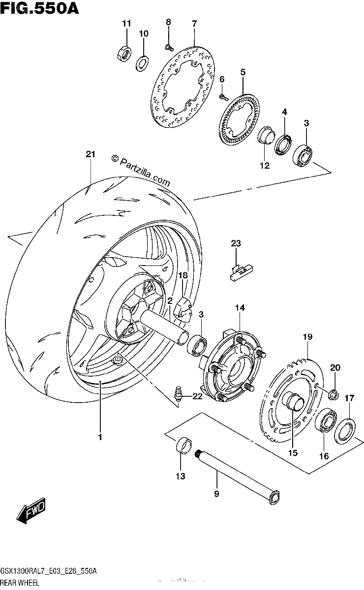 Diagrama de REAR WHEEL GSX1300RAL7 E03