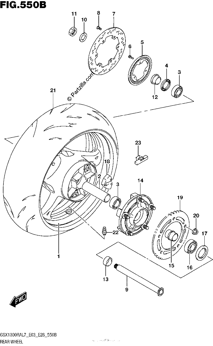 Diagrama de REAR WHEEL GSX1300RAL7 E28